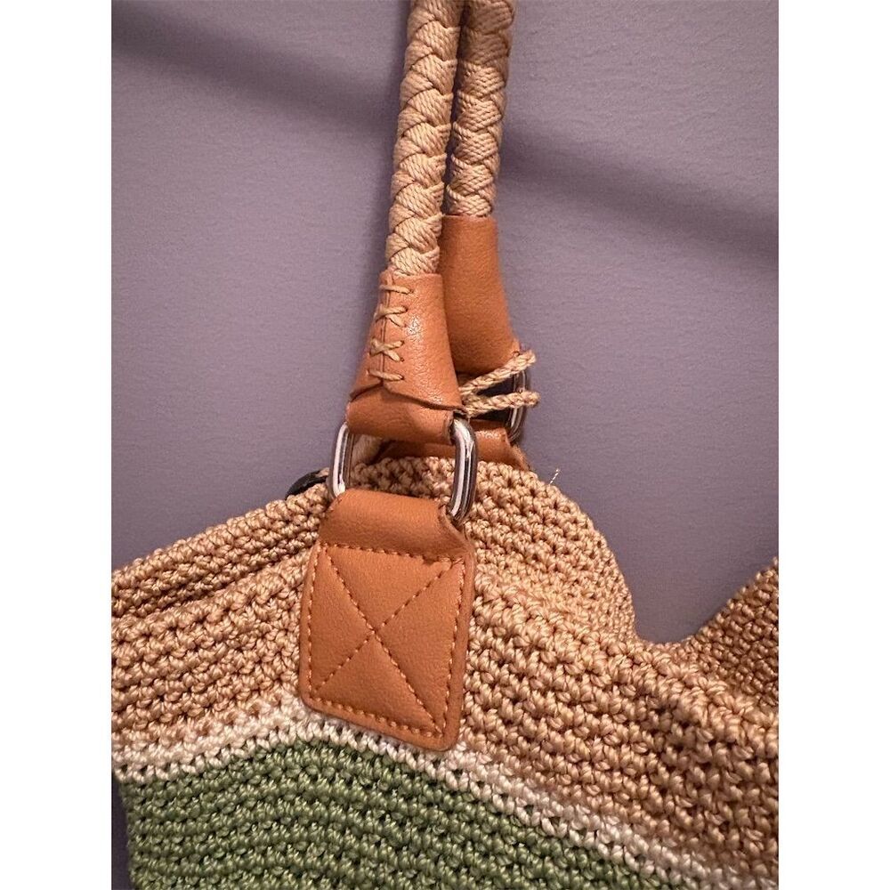The Sak Women's Green Tan Crochet Shoulder Bag Tote - Picture 7 of 11
